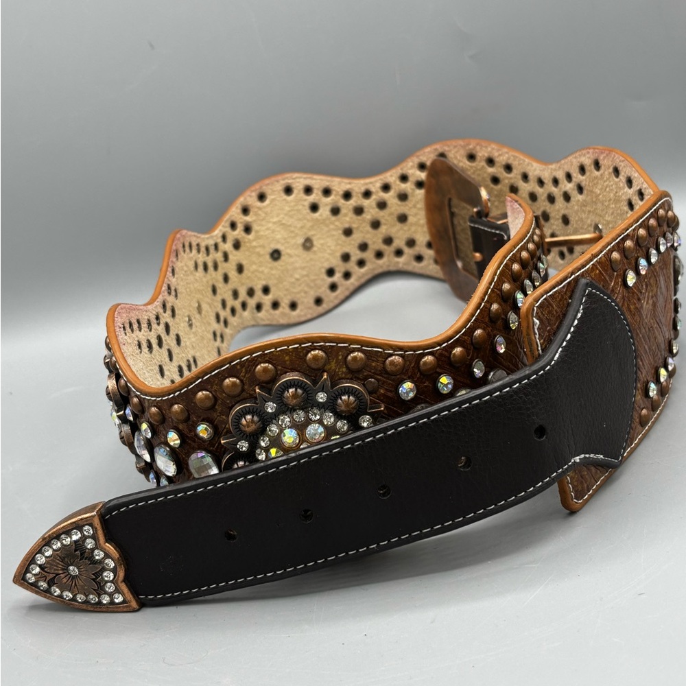 Western Studded Brown Leather Belt - Picture 4 of 6